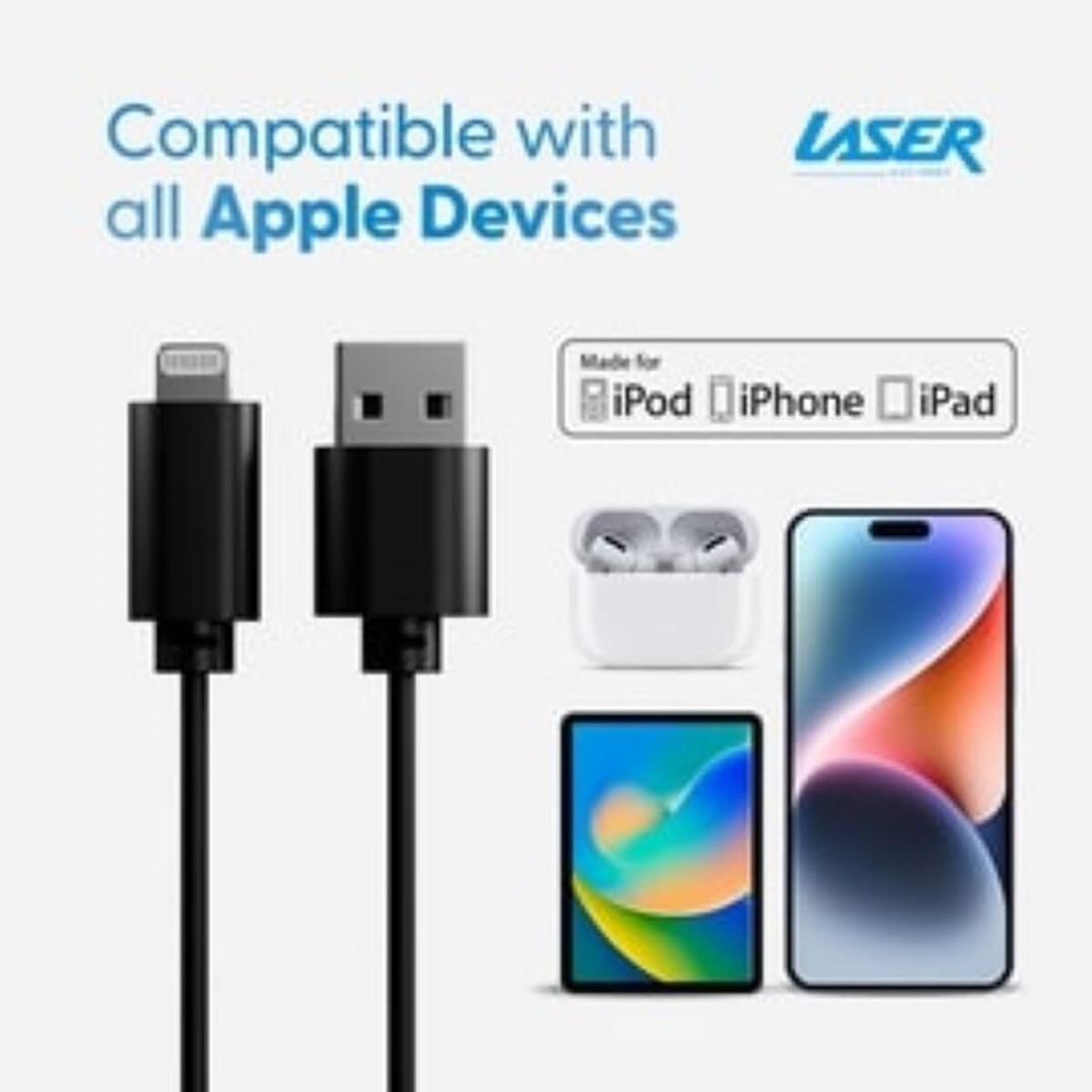 LASER MFI LIGHTNING CABLE 2 PACK &ndash; BLACK, 2M, FAST CHARGE & DURABLE DESIGN, , scaau_hi-res