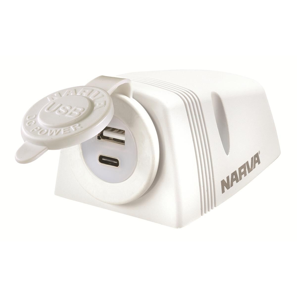 NARVA HEAVY-DUTY SURFACE-MOUNT DUAL USB/USB-C SOCKET - WHITE HOUSING, , scaau_hi-res