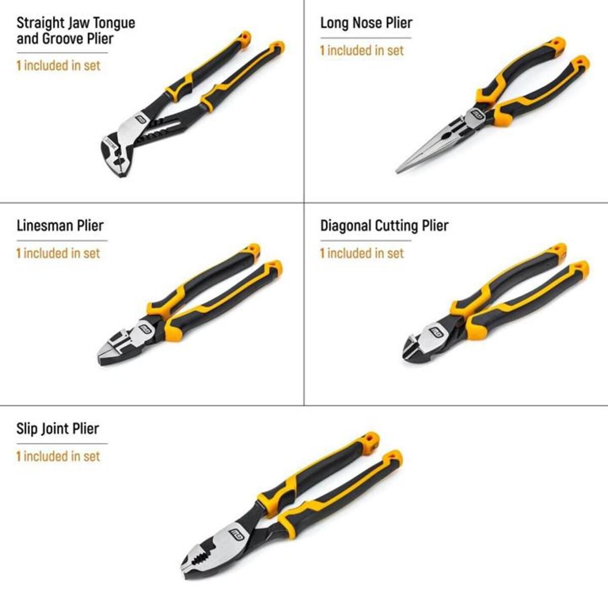 5 PIECE PITBULL CUSHION GRIP PLIERS SET IN FOAM STORAGE TRAY, , scaau_hi-res