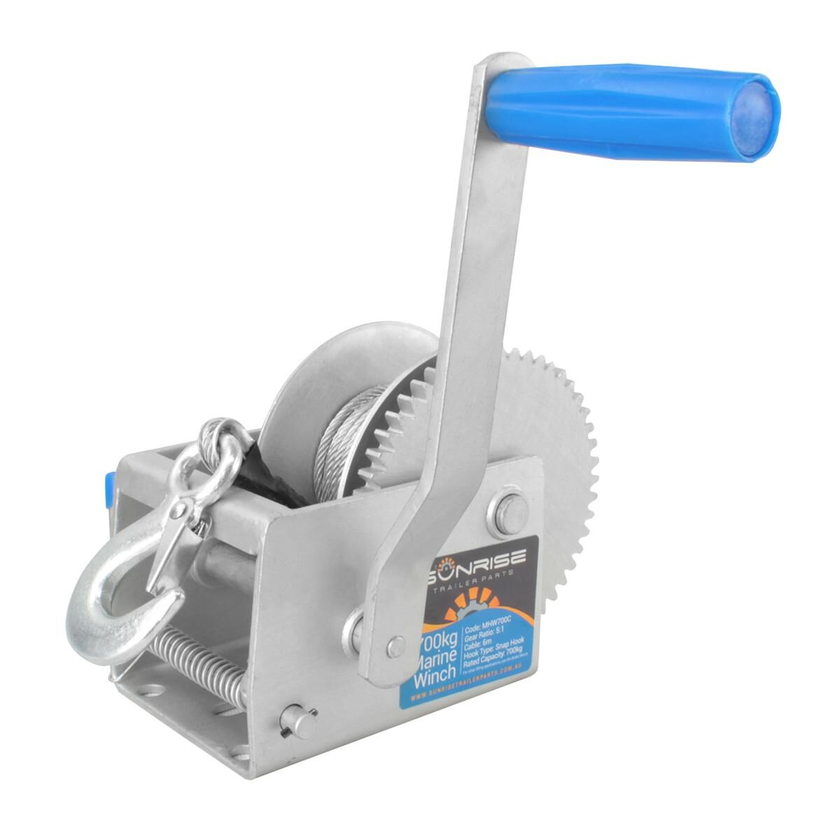 Sunrise Marine Boat Winch 700kg 6m Cable Snap Hook, , scaau_hi-res