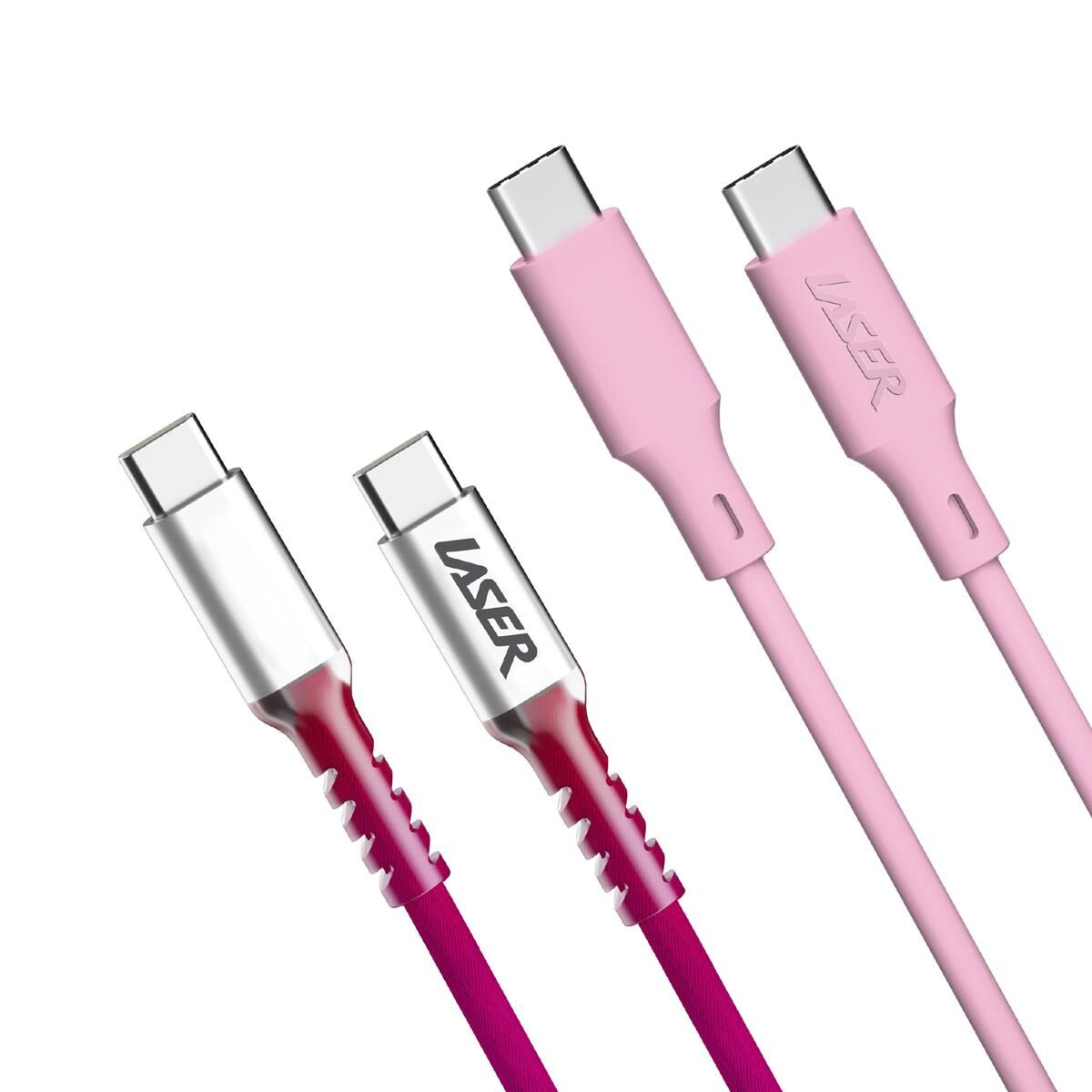 LASER 1M USB-C TO USB-C CHARGING CABLE 2 PACK &ndash; 60W FAST CHARGE, DATA SYNC, RAINBOW PINK, , scaau_hi-res