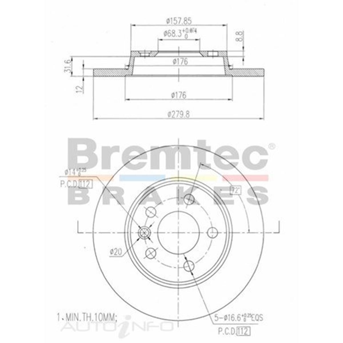 Bremtec Euro-Line Brake Rotor - Single, BDR15250EL | Supercheap Auto