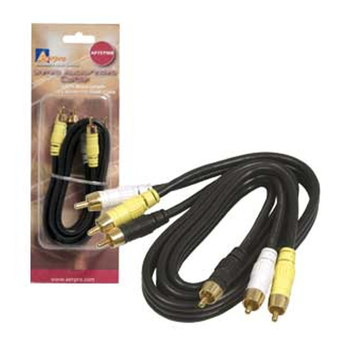 0.75M A/V LEAD YEL/WHT/BLK RCA 3MALE TO 3M PLUGS 75 OHM COAX, , scaau_hi-res