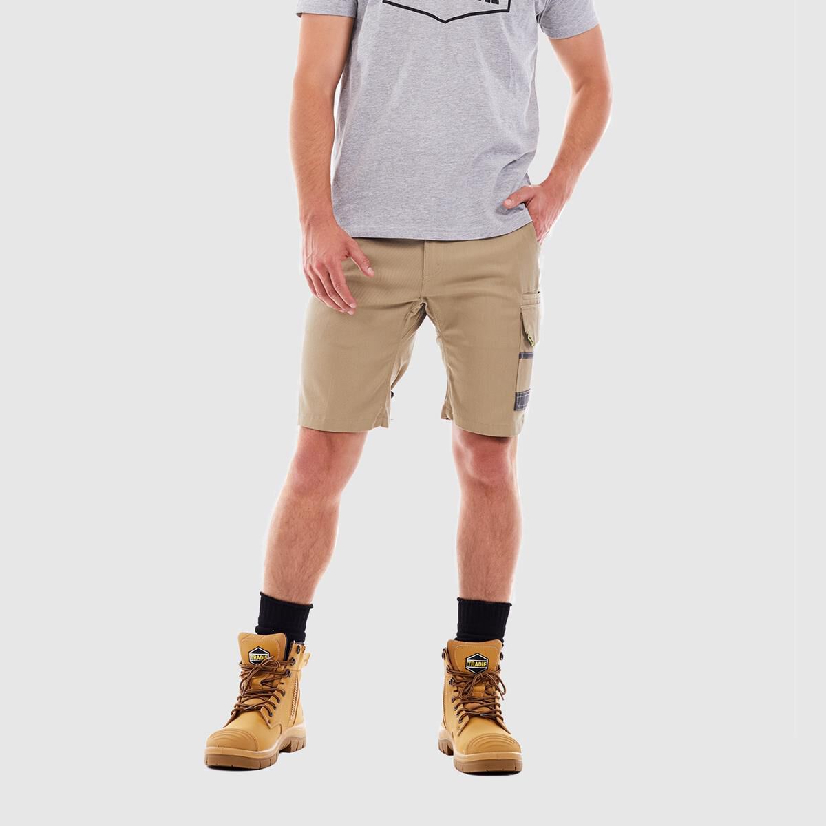 TRADIE FLEX CONTRAST CARGO SHORT KHAKI 87, , scaau_hi-res