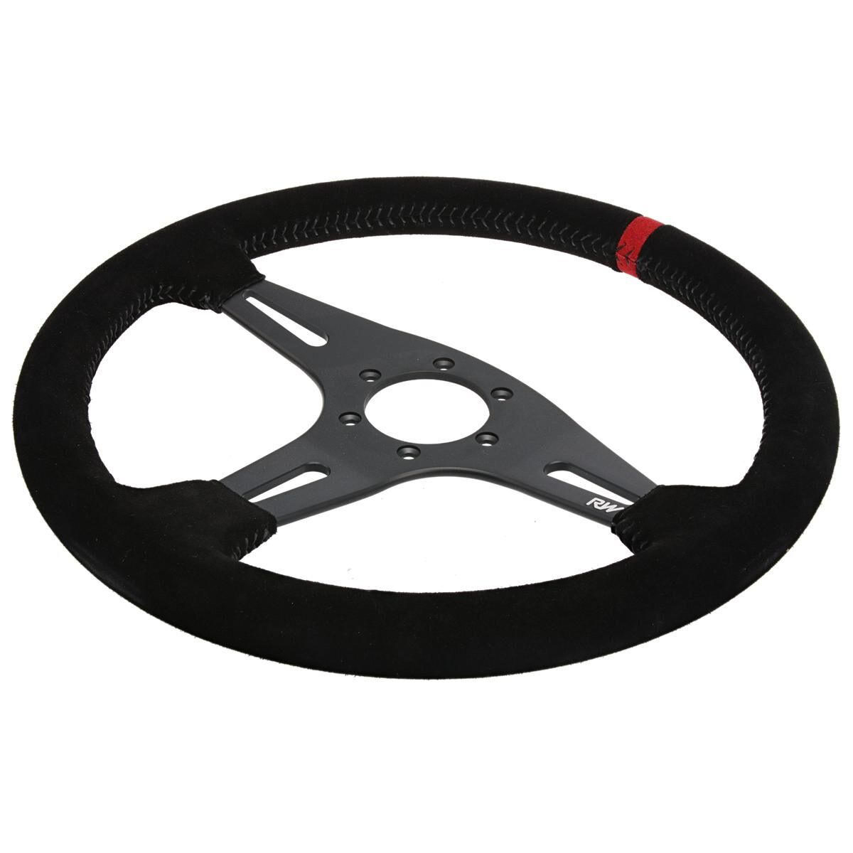 350MM SUEDE STEERING WHEEL FLAT WITH BLACK STITCHING, , scaau_hi-res