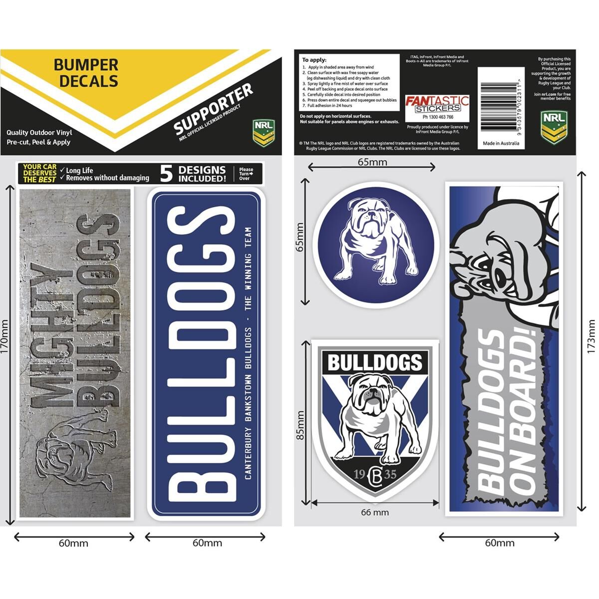 BULLDOGS ITAG BUMPER DECALS - SET OF 5, , scaau_hi-res