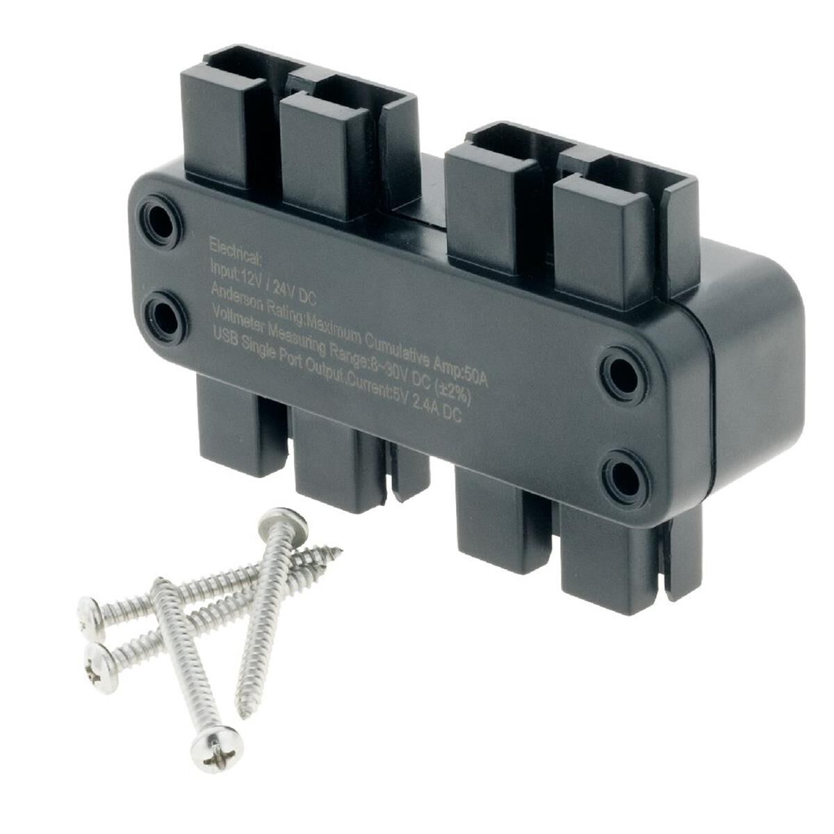 4 WAY 12/24V DC POWER ADAPTOR 4x 50A PLUGS USB'S & VOLTMETER TOUCH SWITCH, , scaau_hi-res