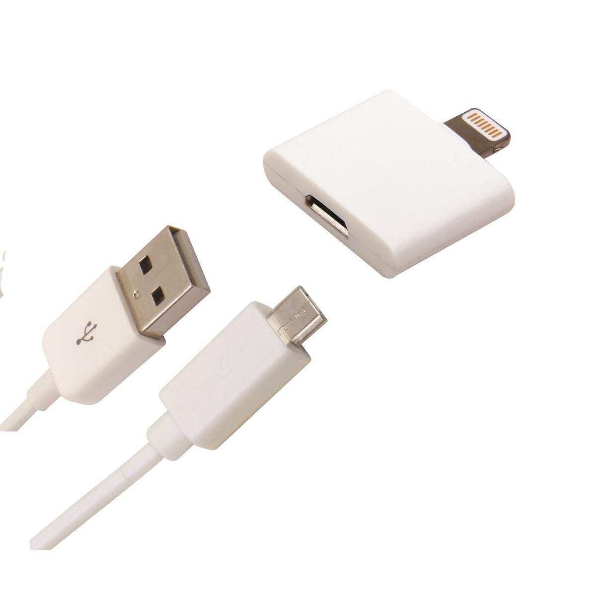 MICRO USB TO TYPE-A USB WITH LIGHTNING ADAPTOR 1M WHITE, , scaau_hi-res