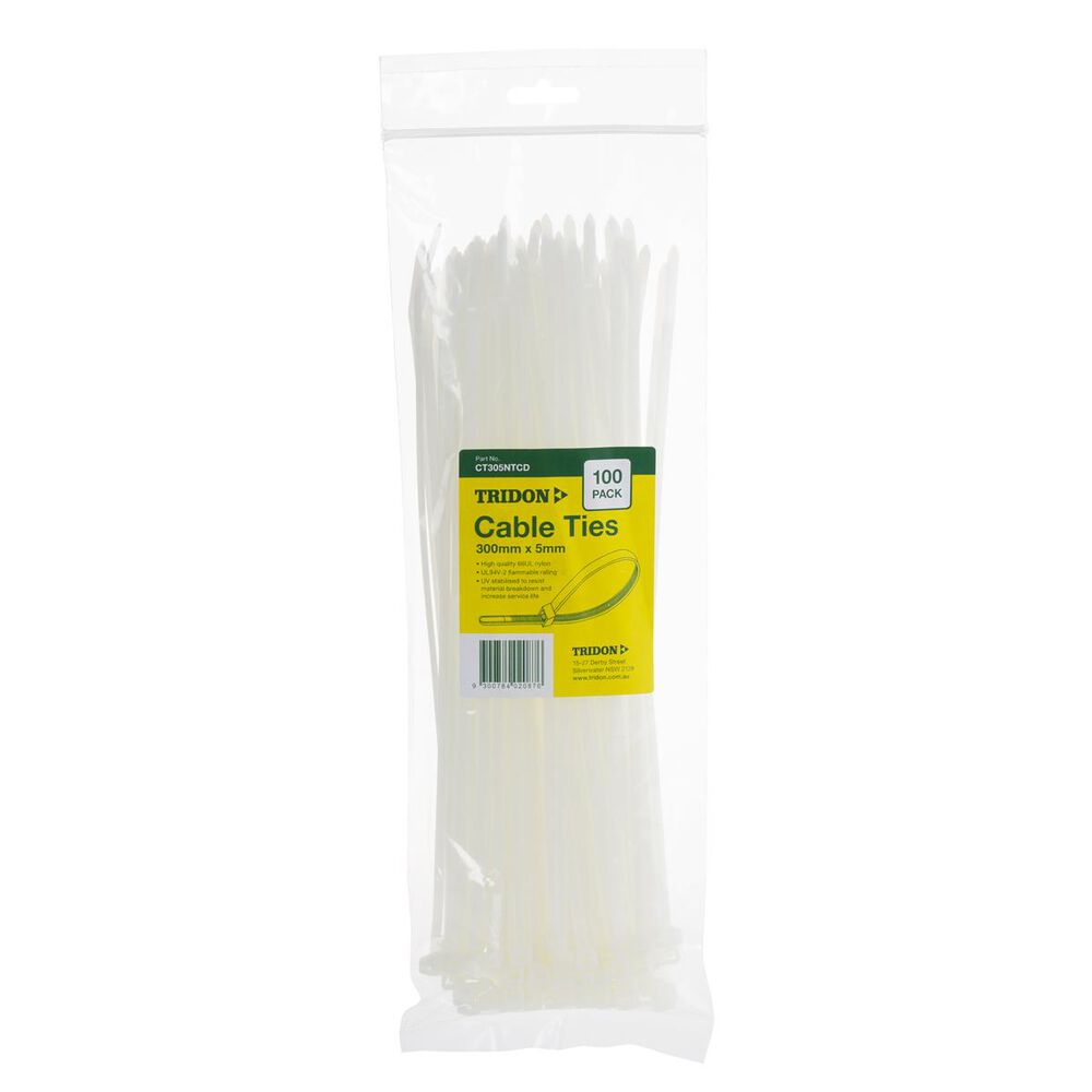Tridon Cable Ties Natural, 300mm, 100 Pack, 5mm, CT305NTCD