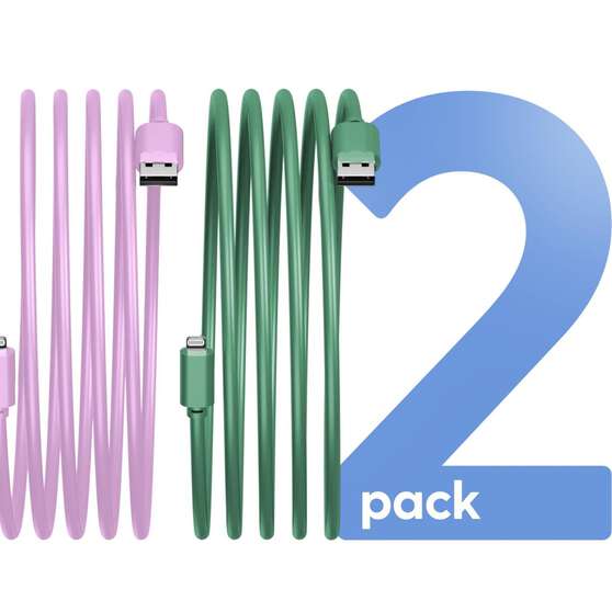 LASER MFI LIGHTNING CABLE 2 PACK – PINK/GREEN, 2M, FAST CHARGE & SYNC, , scaau_hi-res