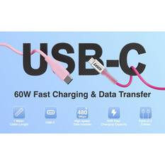 LASER 1M USB-C TO USB-C CHARGING CABLE 2 PACK – 60W FAST CHARGE, DATA SYNC, RAINBOW PINK, , scaau_hi-res