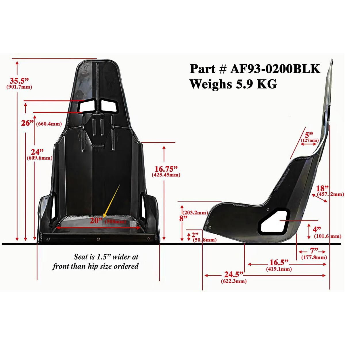 PRO STREET ALUMINIUM RACE SEAT20" HIP WIDTH BLACK FINISH, , scaau_hi-res