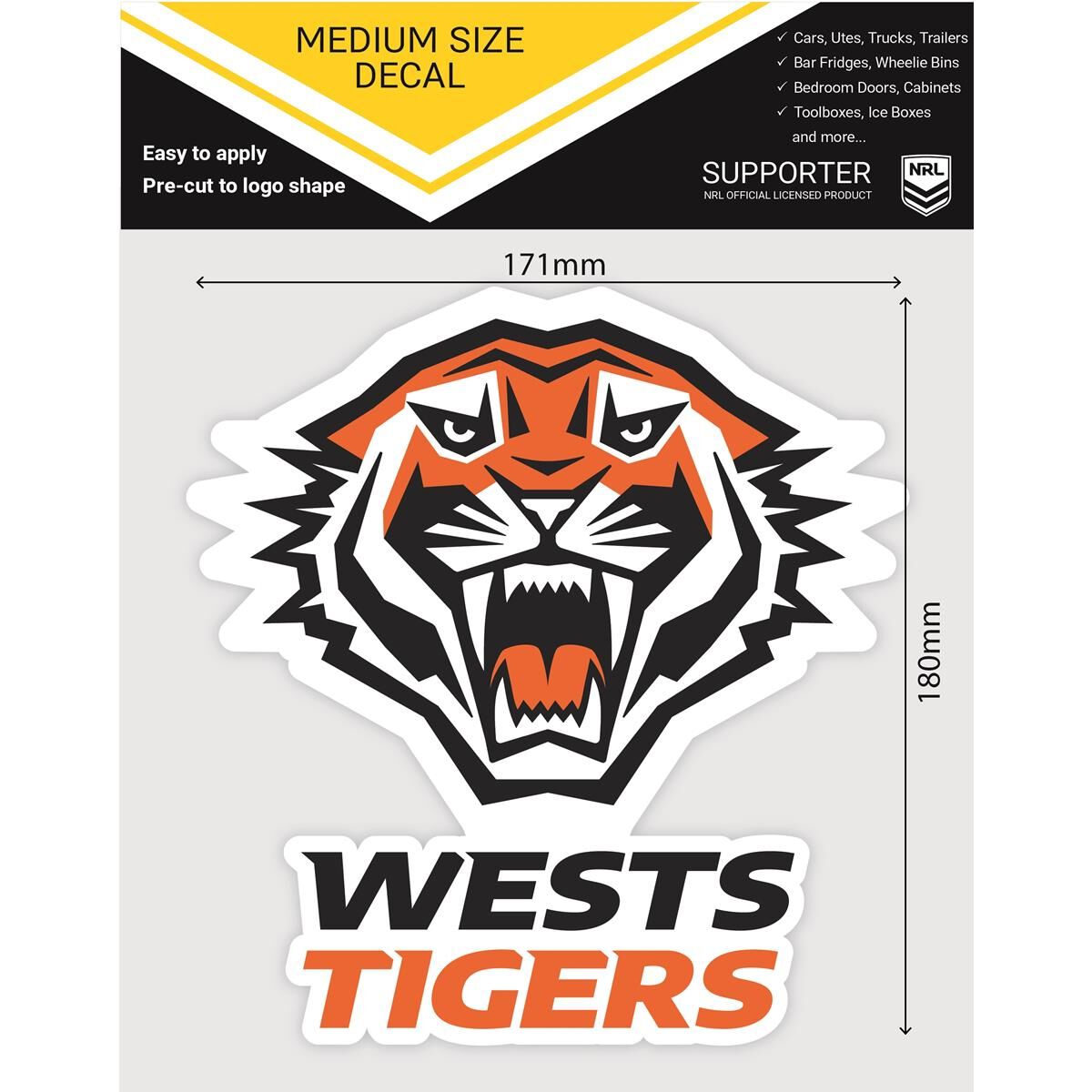 WESTS TIGERS MEDIUM SIZE DECAL, , scaau_hi-res