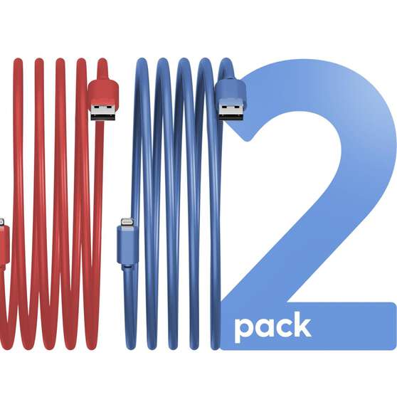 LASER MFI LIGHTNING CABLE 2 PACK – RED/BLUE, 2M, FAST CHARGE & SYNC, , scaau_hi-res