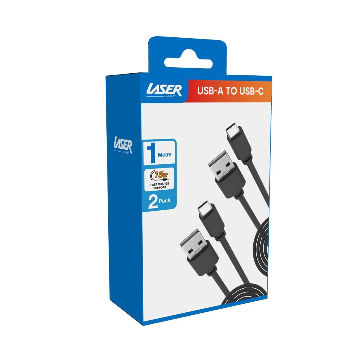 LASER BLACK USB TYPE C TO A CABLE 2 PACK &ndash; 1M FAST CHARGE, 10GBPS DATA, 60W POWER, , scaau_hi-res