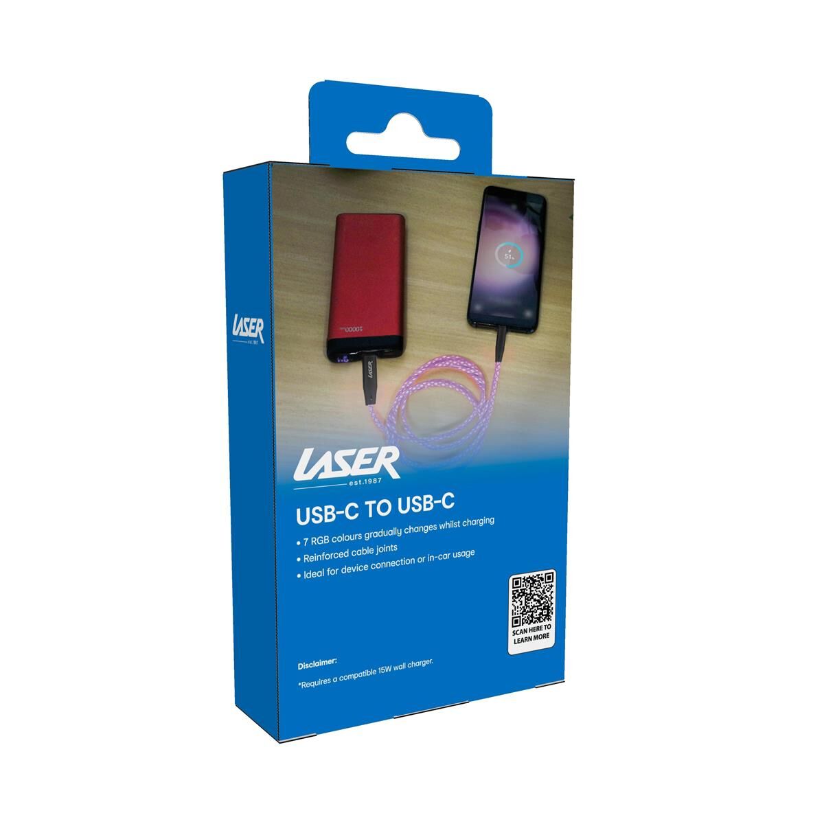 LASER LED USB-C TO USB-C 60W CABLE RAINBOW BRAIDED 1M | FAST CHARGE & DURABLE, , scaau_hi-res