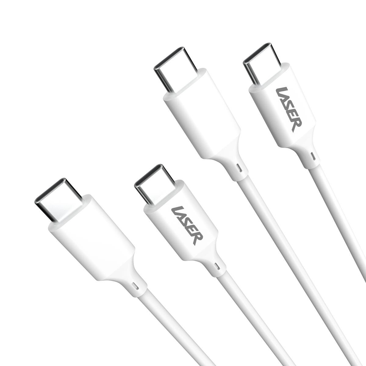LASER 60W USB-C TO USB-C CABLE WHITE 2 PACK 2M | FAST CHARGING & DURABLE, , scaau_hi-res