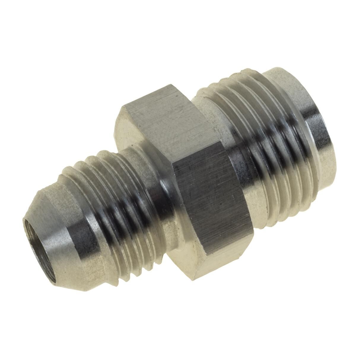 SS 11/16"-18 INVERTED FLARE TO AN-6 MALE FLARE POWER STEERING ADAPTER, , scaau_hi-res