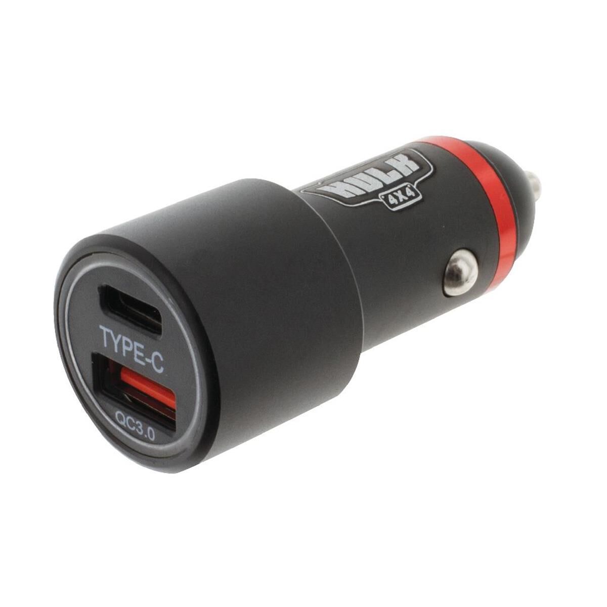DUAL USB IN CAR SOCKET CHARGER PORT 1: TYPE C PORT 2: QC3.0 BLUE LED, , scaau_hi-res