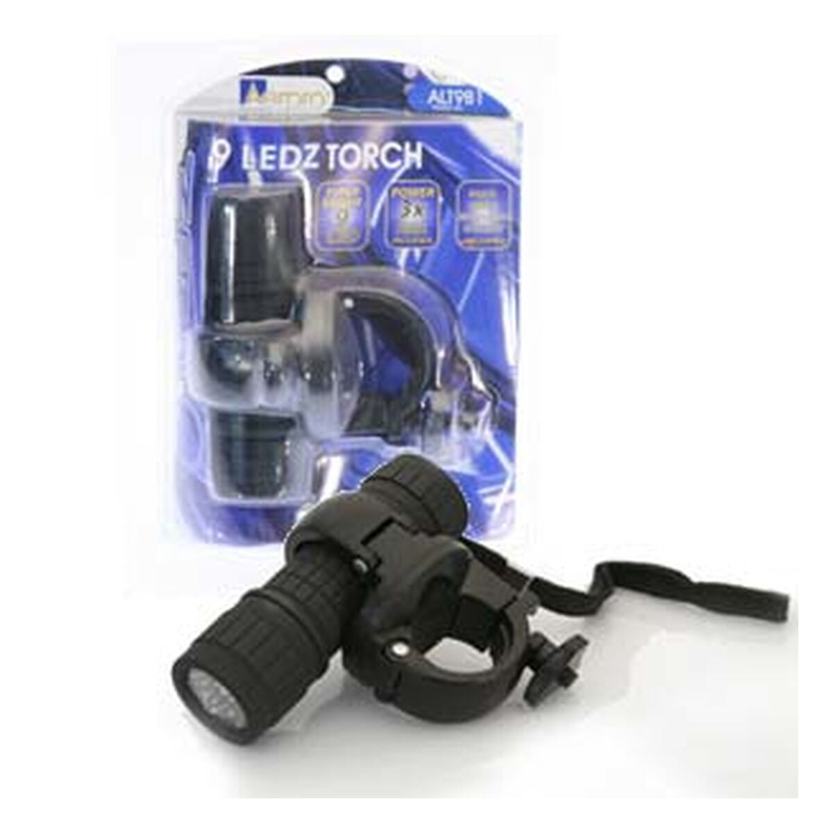 9 LED TORCH W/BRACKET BLACK, , scaau_hi-res