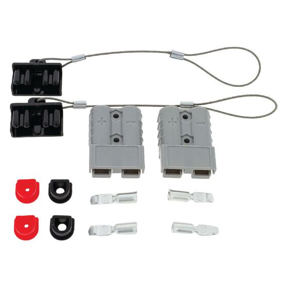 PKT 2 GREY 50amp CONNECTOR KIT W/2x PLASTIC COVERS, 4x CABLE FIXING PLUGS, , scaau_hi-res