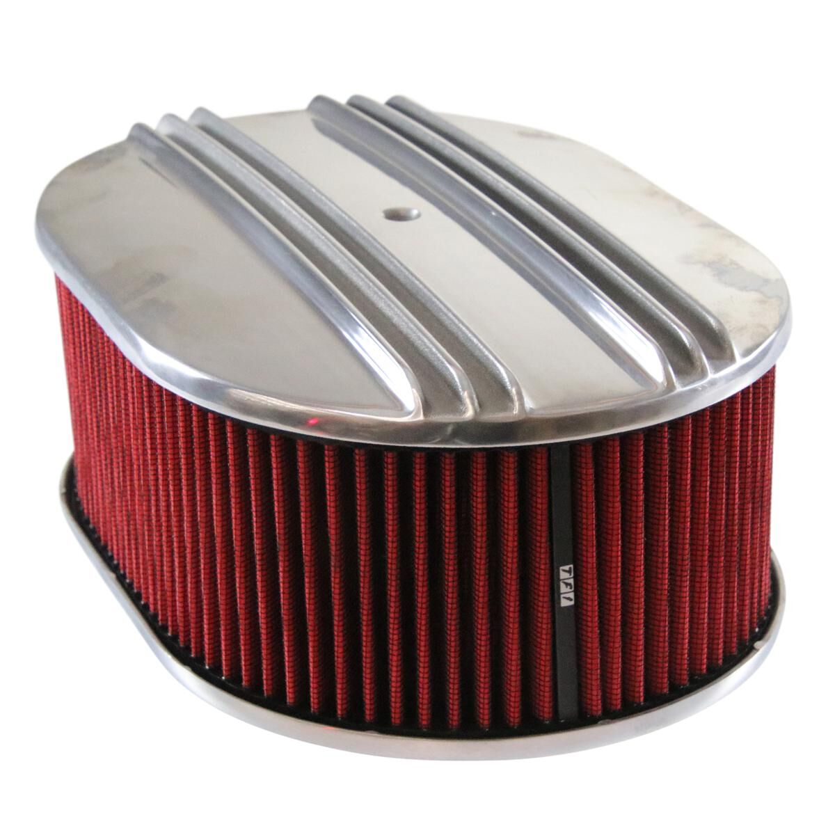 Air Cleaner 12 x 4 Oval Polished Aluminium Dual Centre Finned Red Element, , scaau_hi-res