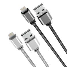 LASER MFI LIGHTNING TO USB-A CABLE 2 PACK – 2M, NYLON BRAIDED, FAST CHARGE, SILVER/BLACK, , scaau_hi-res