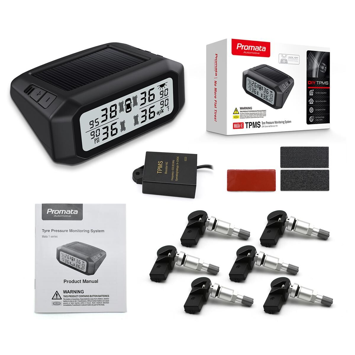 Promata Mata 1 EZsync Wireless Pairing Tyre Pressure Monitor - 6 Internal Sensors - With Booster 25 Meters 25 Meters, , scaau_hi-res