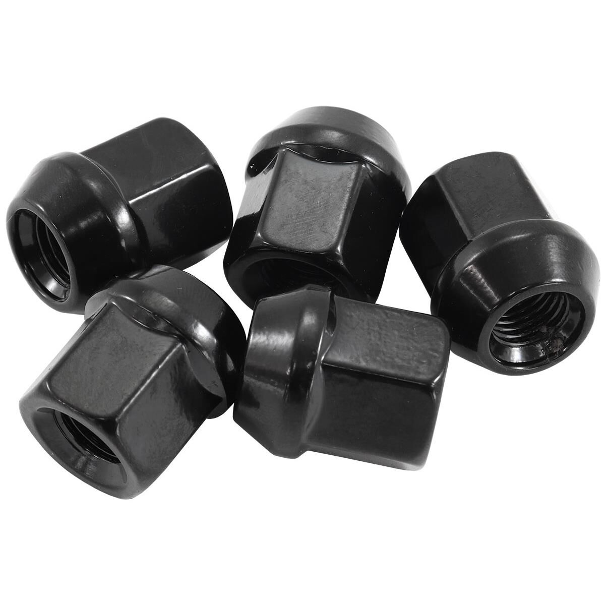 M12 X 1.50MM ACORN SHORT OPEN WHEEL NUTS BLACK (5 PACK), , scaau_hi-res
