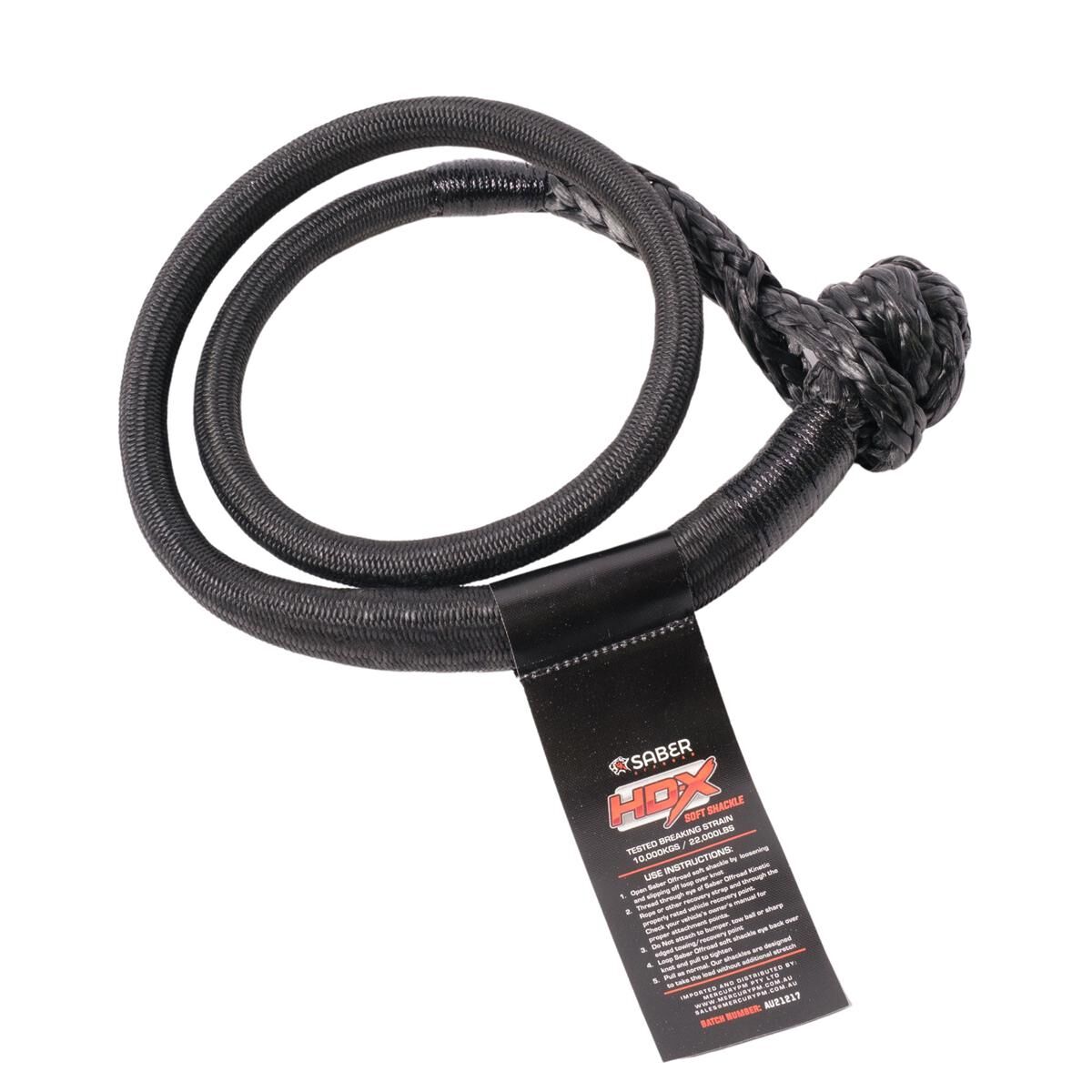 SABERPRO 10,000KG HDX SOFT SHACKLE WITH TECHNORA BINDING - LONG, , scaau_hi-res