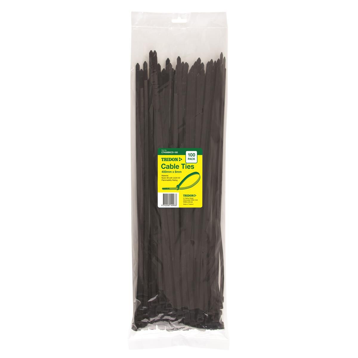 Tridon Cable Ties Black, 400mm, 100 Pack, 8mm, CT408BKCD100