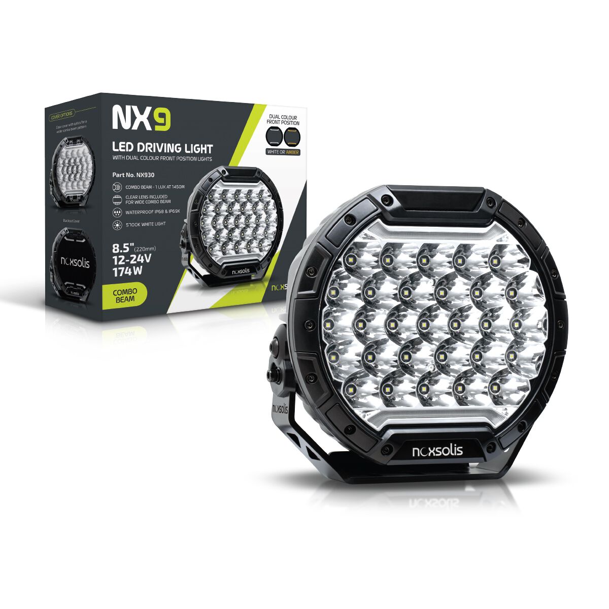 LED 8.5" DRIVING LAMP SINGLE - COMBO BEAM WITH 1 CLEAR COVER 1 X BLACK PC COVERS 12-24V, , scaau_hi-res