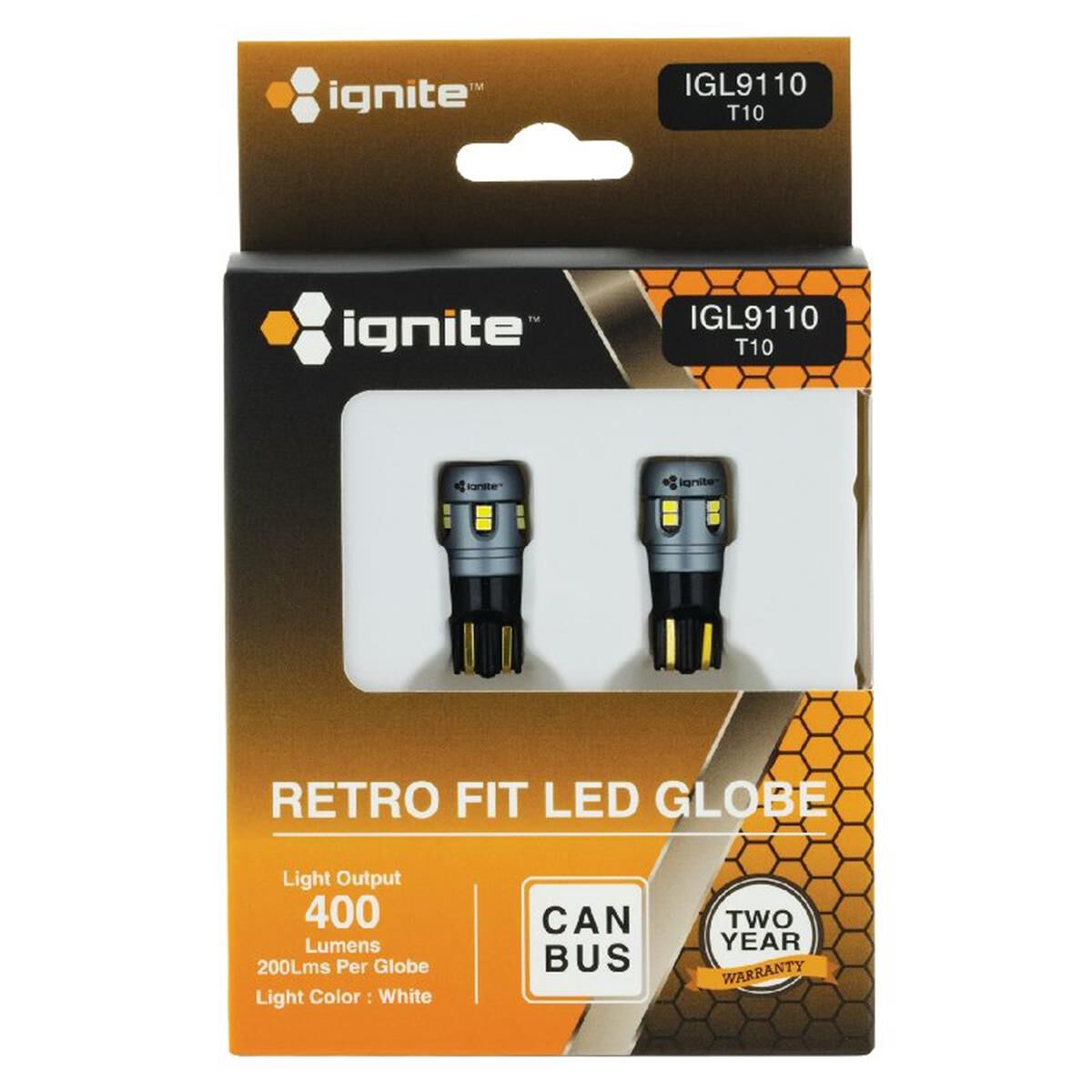 PKT 2 LED SIGNALLING GLOBE12v T10 WEDGE WHITE CANBUS400 LUMENS, , scaau_hi-res