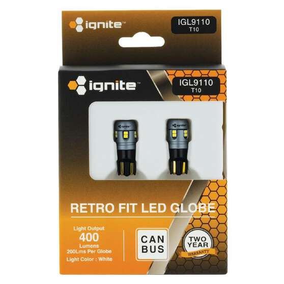 PKT 2 LED SIGNALLING GLOBE12v T10 WEDGE WHITE CANBUS400 LUMENS, , scaau_hi-res