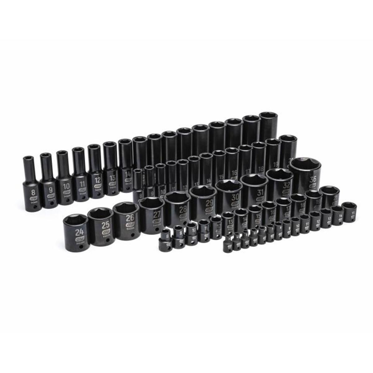66 PIECE 1/4&rdquo;, 3/8&rdquo;, 1/2&rdquo; DRIVE 6 POINT METRIC IMPACT SOCKET SET IN FOAM STORAGE TRAY, , scaau_hi-res