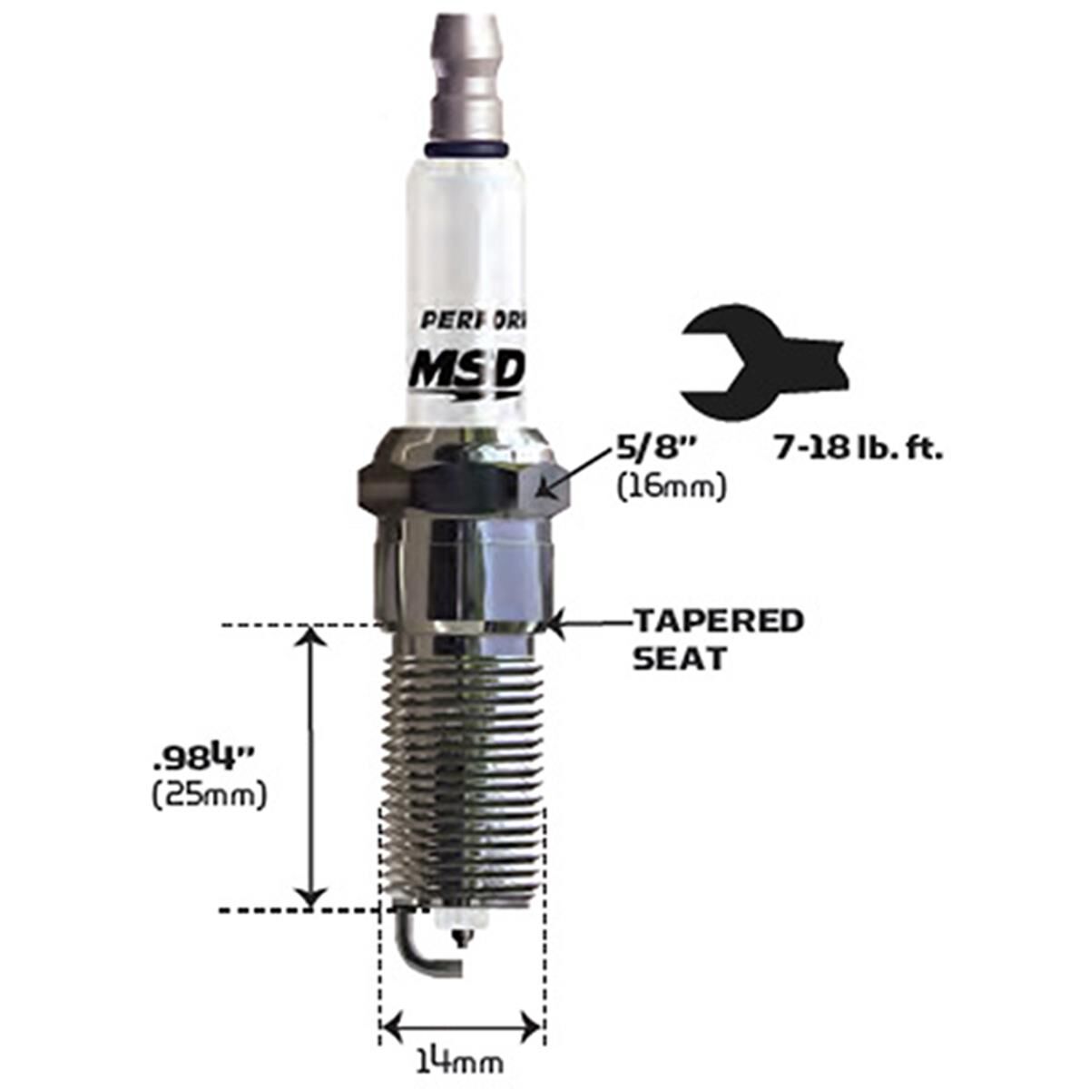MSD SPARK PLUG, 5IR6Y (EACH) 14MM X 25MM, 5/8 HEX, TAPERED, , scaau_hi-res