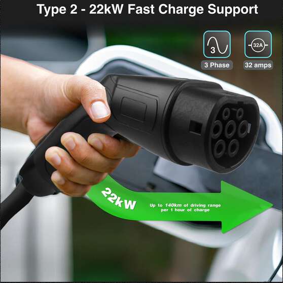 LASER 2.5M TYPE 2 TO TYPE 2 EV CHARGING CABLE – 22KW, 32A, IP55, COILED DESIGN, FAST CHARGE, , scaau_hi-res