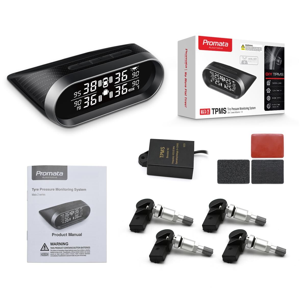 Promata Mata 2 EZsync Wireless Pairing Tyre Pressure Monitor - 4 Internal Sensors - With Booster 25 Meters 25 Meters, , scaau_hi-res