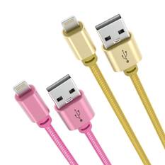 LASER MFI LIGHTNING TO USB-A CABLE 2 PACK – 2M, NYLON BRAID, GOLD/PINK, FAST CHARGE, , scaau_hi-res