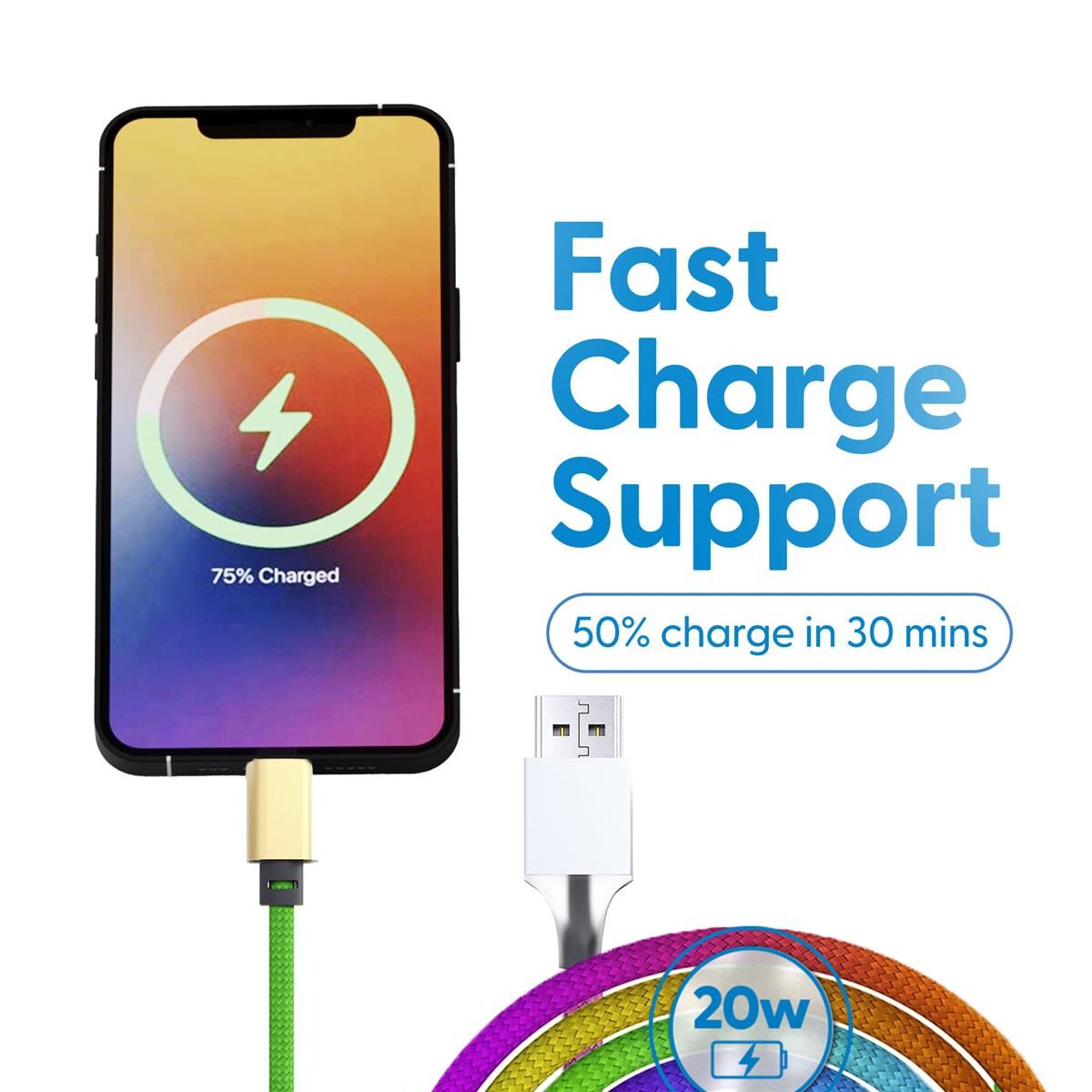 LASER MFI LIGHTNING TO USB-A CABLE 2 PACK &ndash; NYLON BRAIDED, 2M, FAST CHARGE, APPLE CERTIFIED, , scaau_hi-res