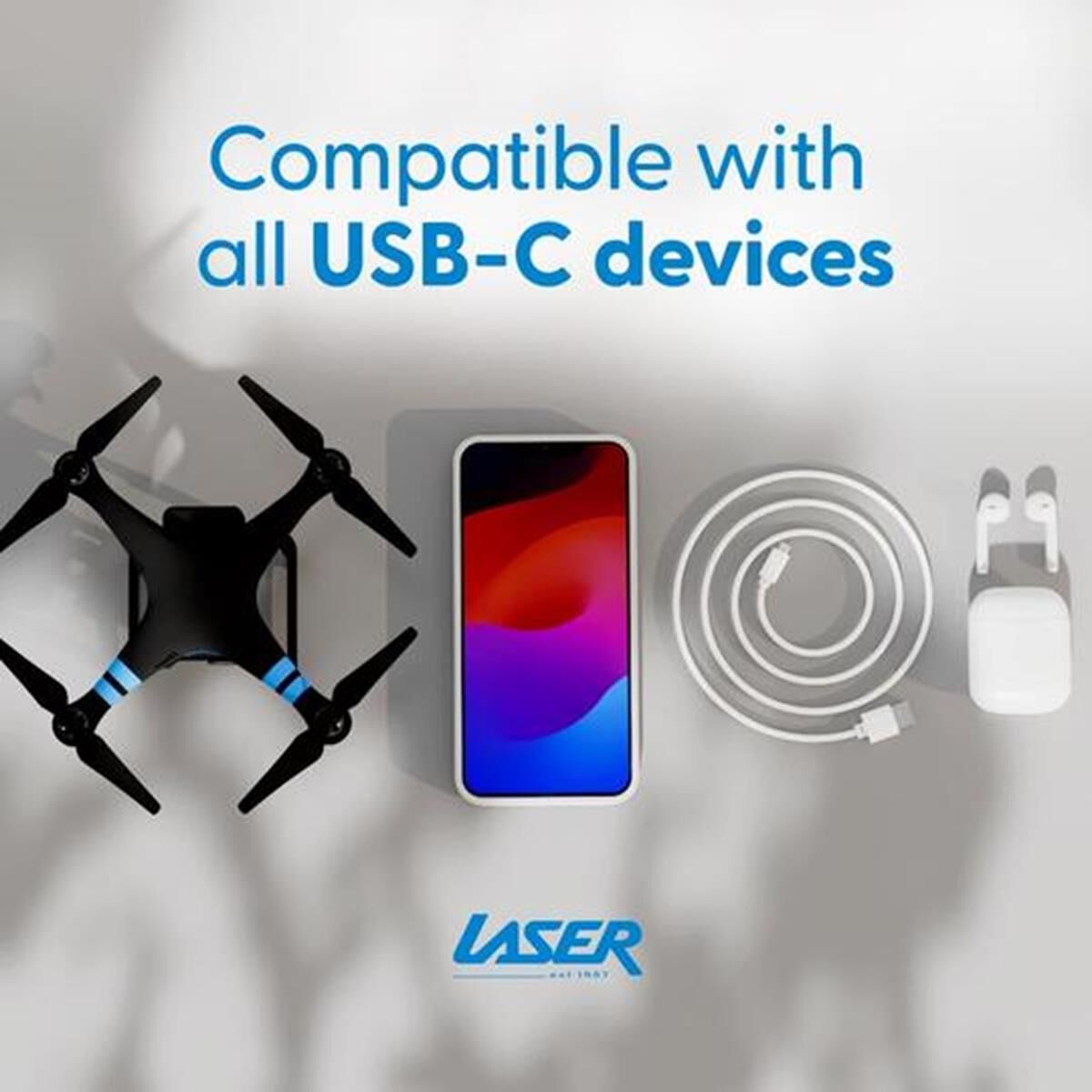 LASER USB TYPE C CABLE 60W WHITE 1M &ndash; FAST CHARGE, 10GBPS DATA TRANSFER, , scaau_hi-res