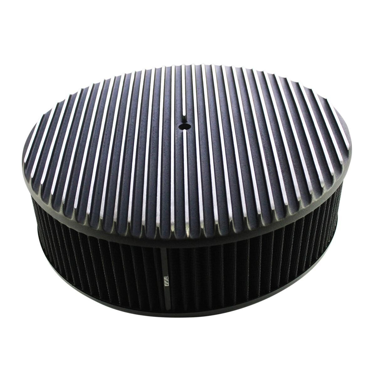 Air Cleaner 14 x 4 Round Finned Aluminium Black with Black Element, , scaau_hi-res