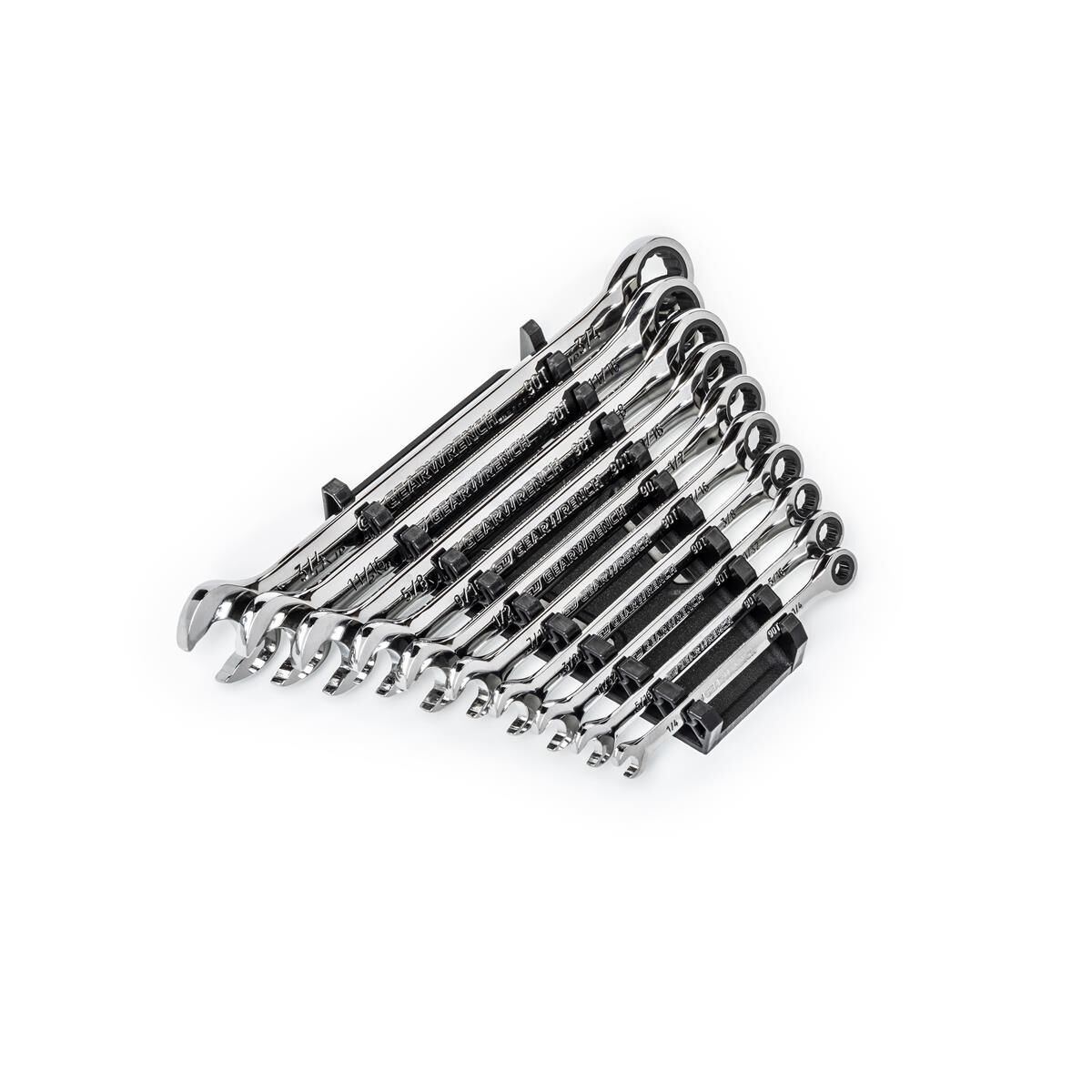 10 PIECE 90-TOOTH 12 POINT SAE COMBINATION RATCHETING WRENCH SET, , scaau_hi-res