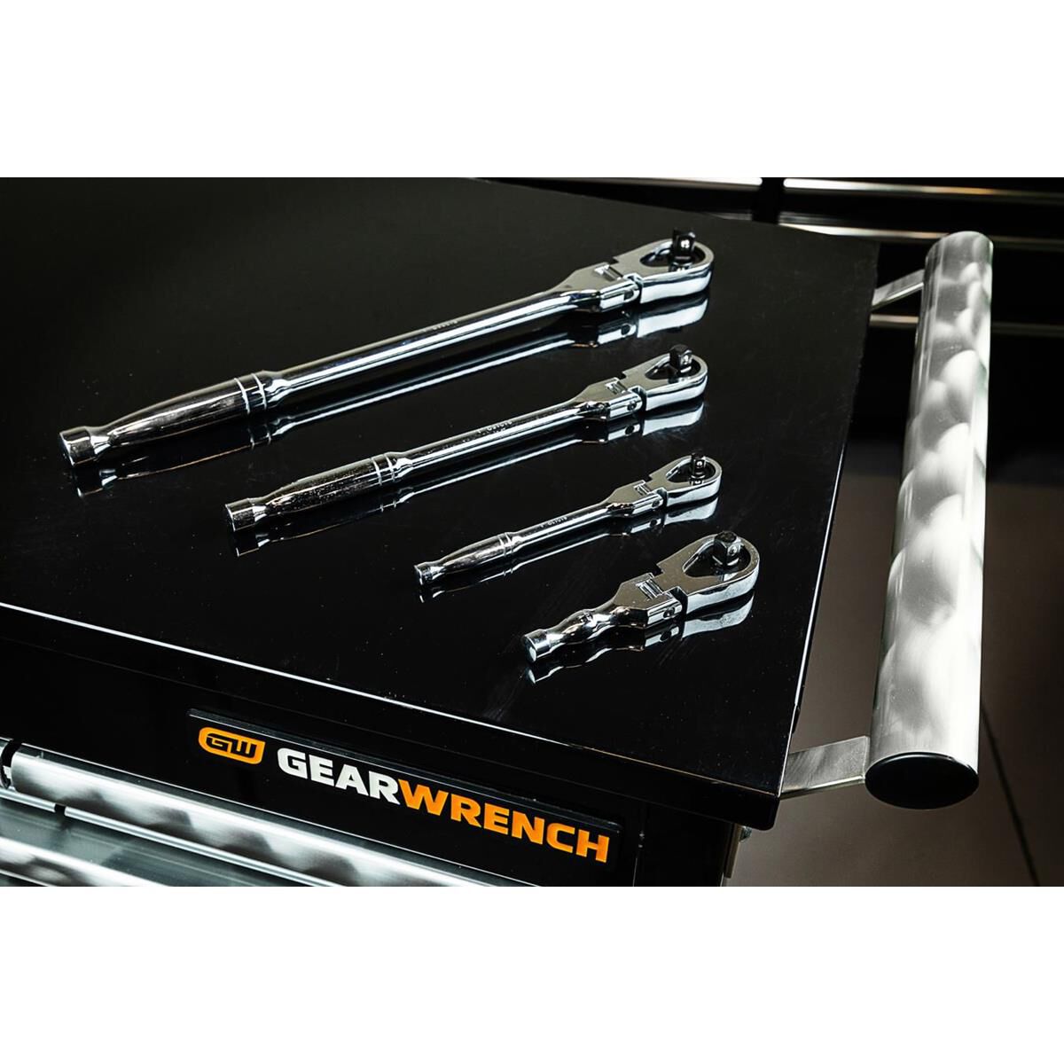 SOCKET HANDLE SET RATCHET FLEX FULL POLISH 1/4", 3/8", 1/2" & 3/8" STUBBY 4PC, , scaau_hi-res
