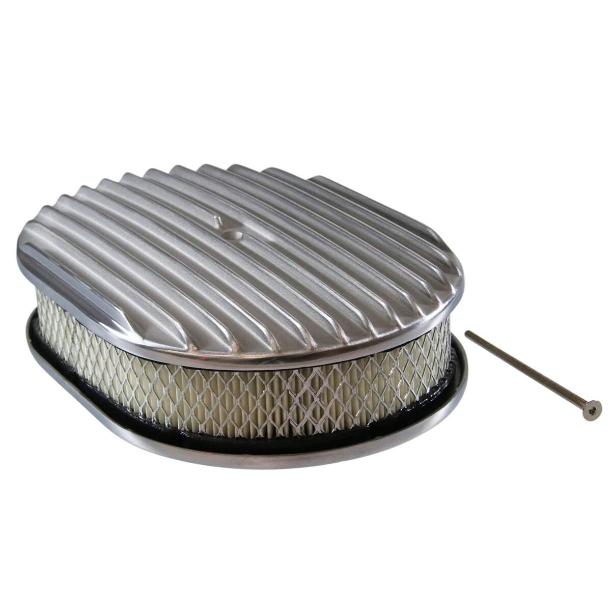 Air Cleaner 12 x 2 Oval Polished Aluminium Full Finned Air Cleaner Paper Element, , scaau_hi-res