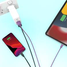 LASER MFI LIGHTNING CABLE 2 PACK – 2M, FAST CHARGE, BLACK/PURPLE, APPLE CERTIFIED, , scaau_hi-res