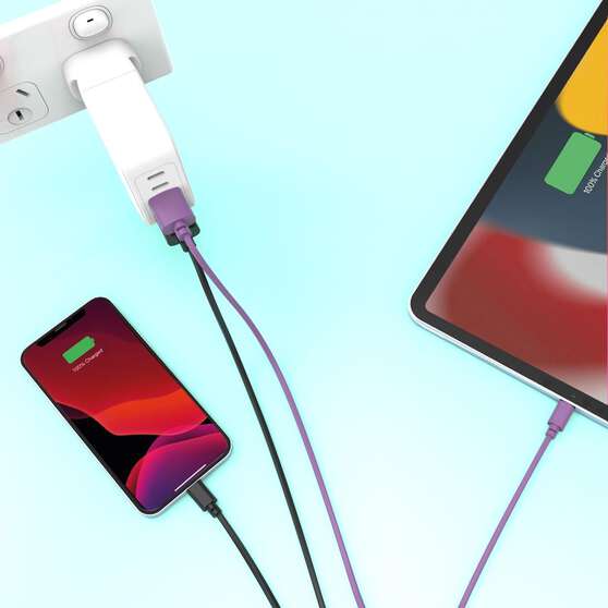 LASER MFI LIGHTNING CABLE 2 PACK – 2M, FAST CHARGE, BLACK/PURPLE, APPLE CERTIFIED, , scaau_hi-res