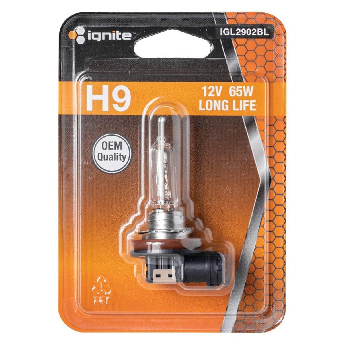 PKT 1 H9 HALOGEN GLOBE 12V65W PGJ19-5 BASE LONG LIFE BLISTER, , scaau_hi-res