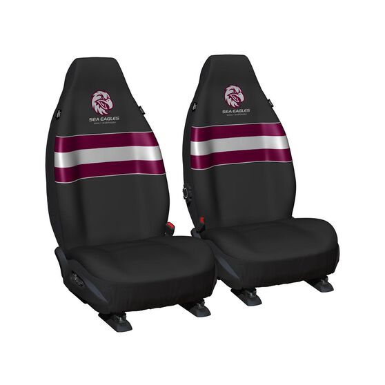 NRL SEAT COVERS - SEA EAGLES, BUILT-IN HEADRESTS, SIZE 60 FRONT PAIR (NEW LOGO), , scaau_hi-res