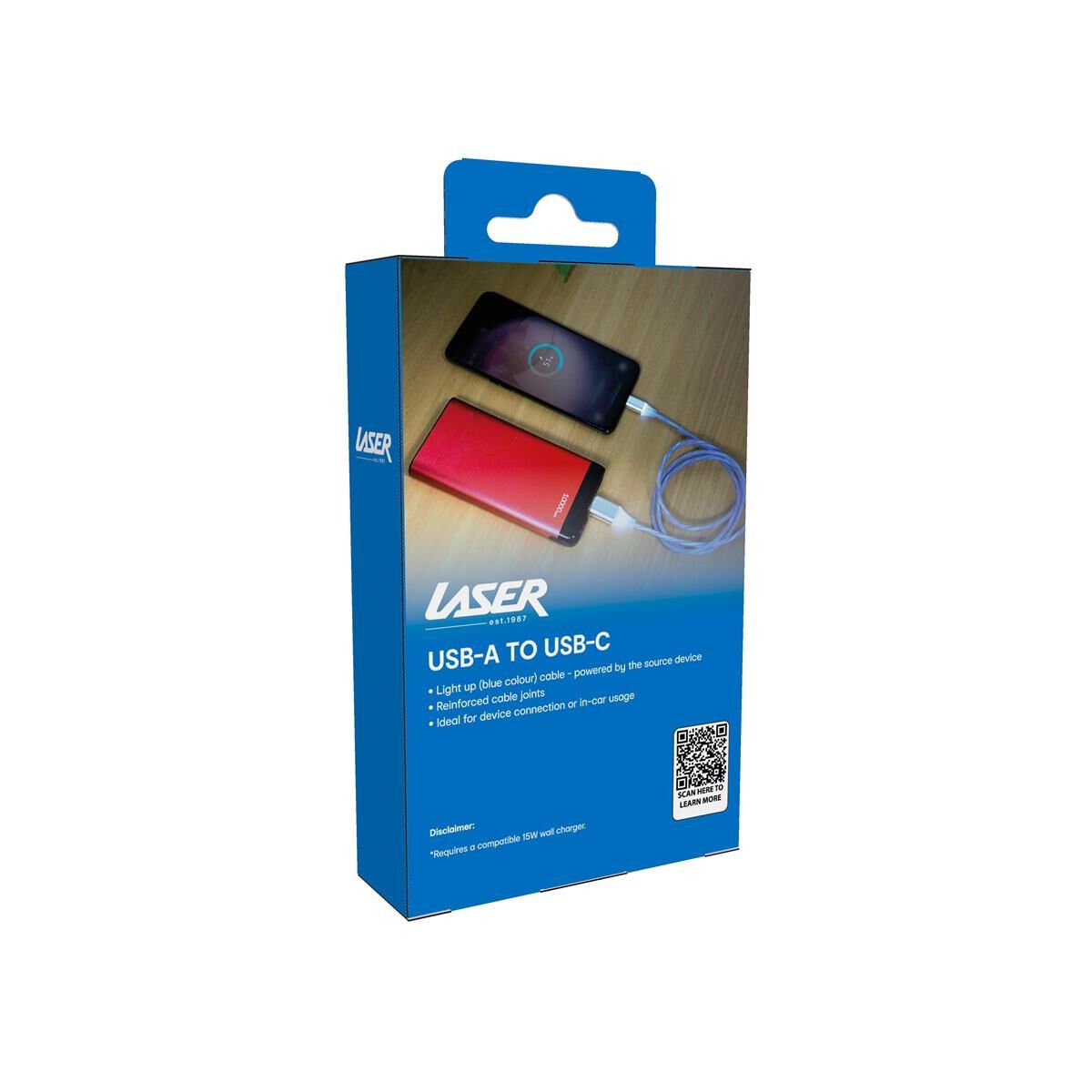 LASER USB TO TYPE-C LED CHARGE CABLE &ndash; 1M, BLUE, FAST CHARGE, DURABLE DESIGN, , scaau_hi-res